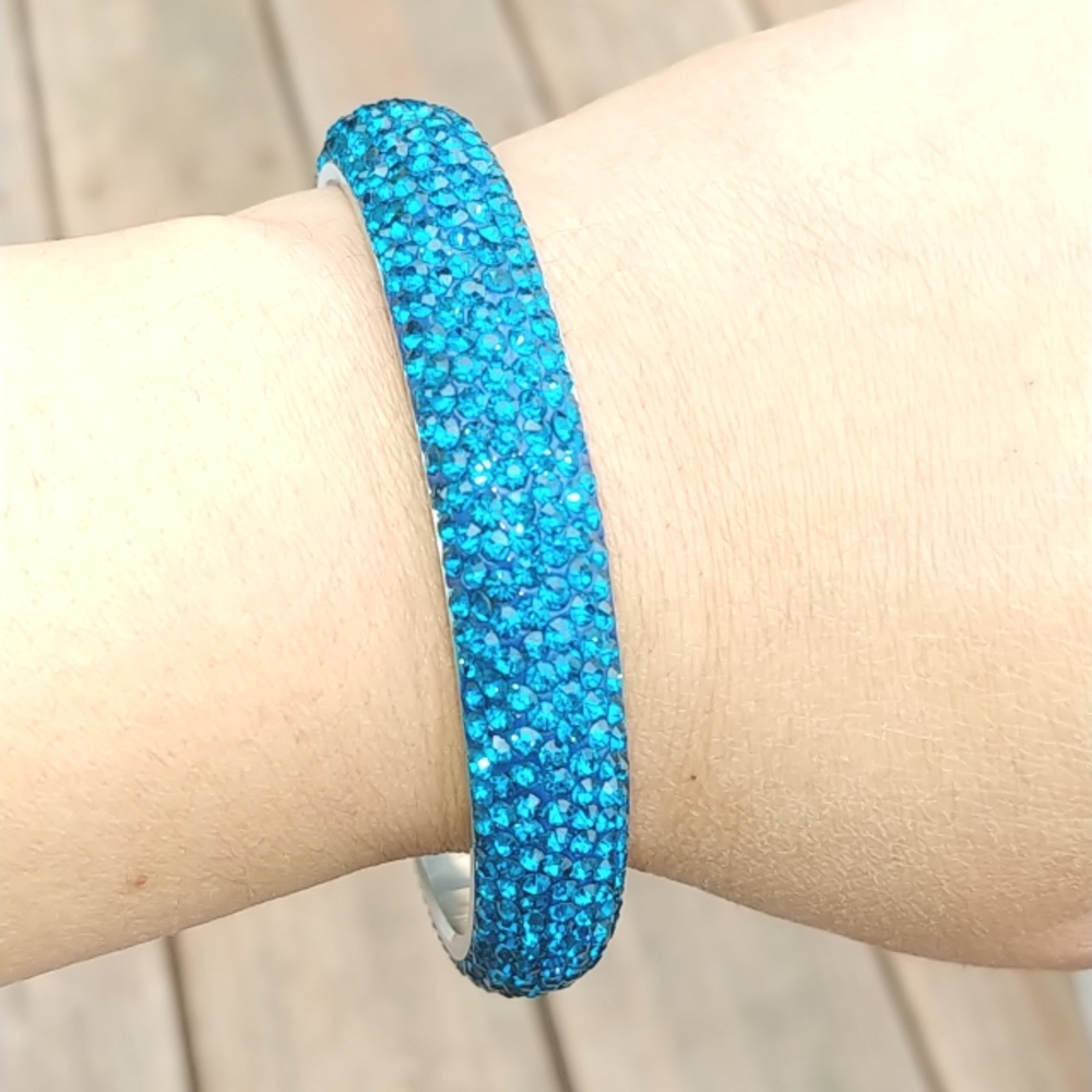 Teal blue pave crystals stainless steel bangle cuff bracelet NWT